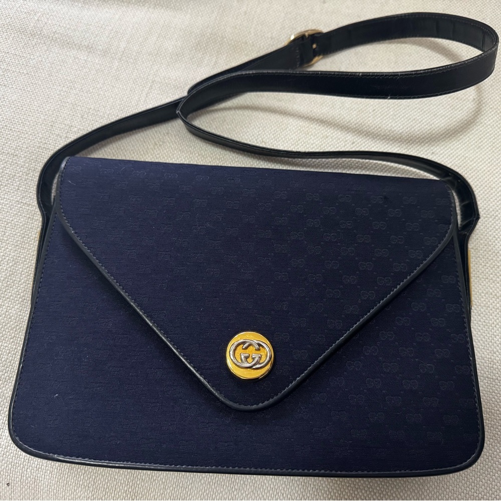 Gucci Dark Blue Crossbody Bag with Gold Accent